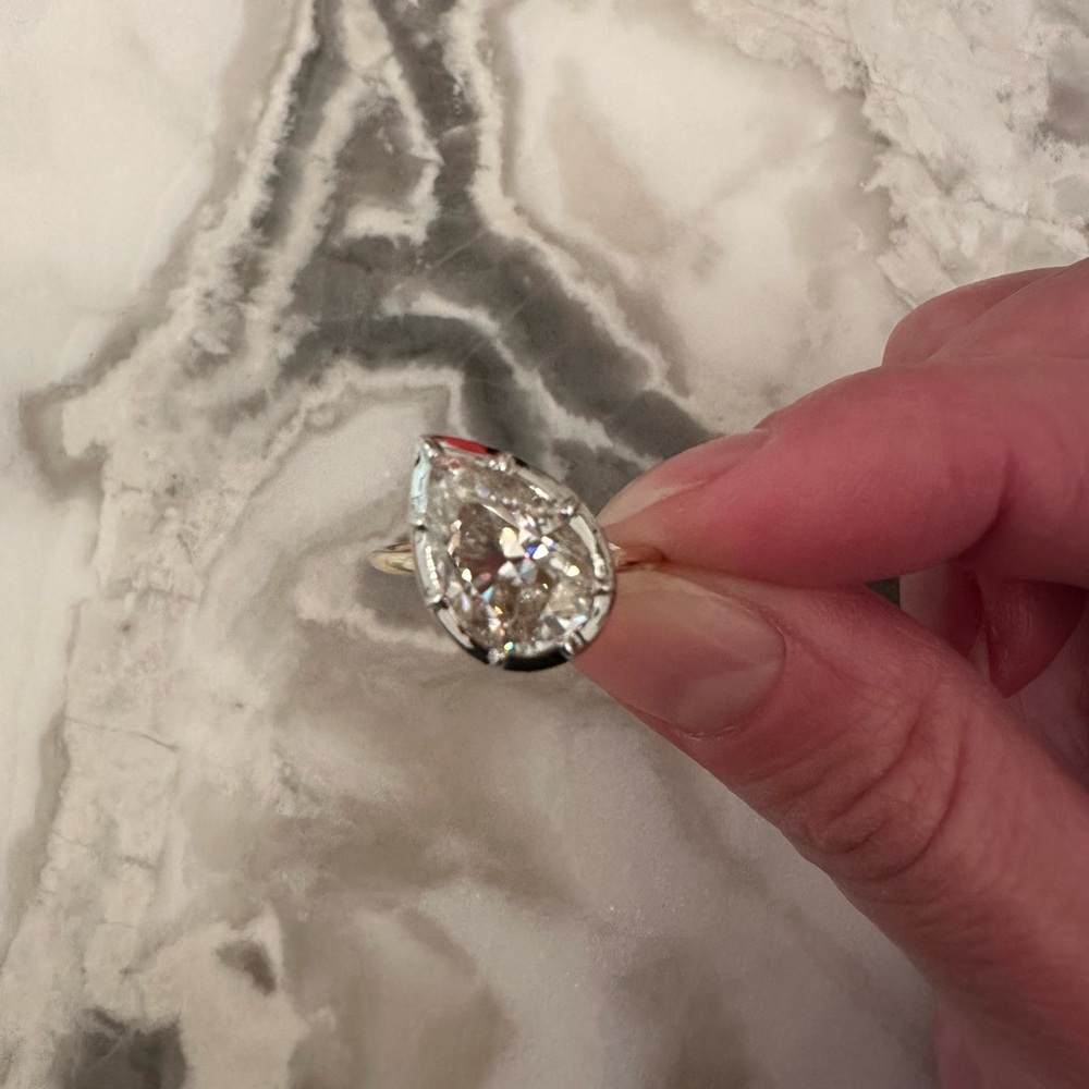 3 carat Georgian Victorian Tilted Pear Moissanite Ring - Picture 6 of 7